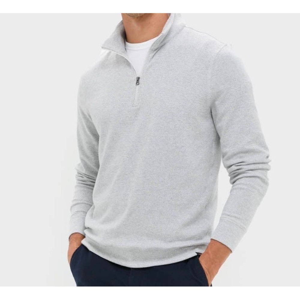 Faherty Legend Sweater Quarter 1/4 Zip Pullover Mens M Gray Heathered Striped